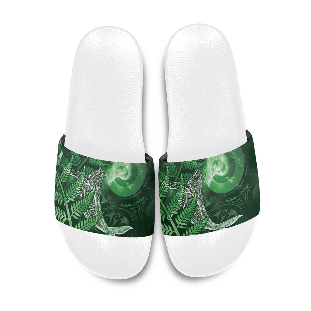 New Zealand Matariki Slide Sandals Maori Koru With Humpback Whale Green LT05 Green - Polynesian Pride
