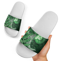 New Zealand Matariki Slide Sandals Maori Koru With Humpback Whale Green LT05 - Polynesian Pride