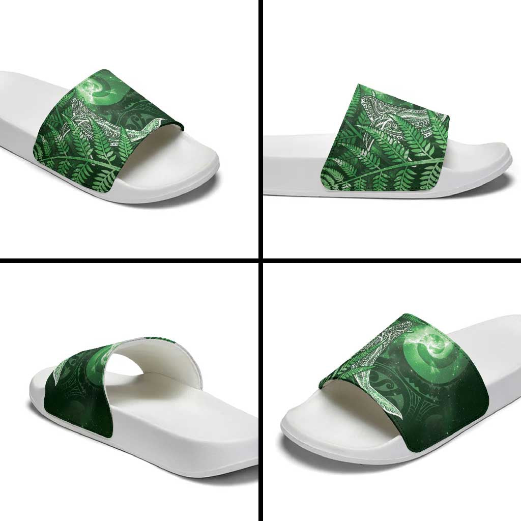 New Zealand Matariki Slide Sandals Maori Koru With Humpback Whale Green LT05 - Polynesian Pride