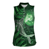 New Zealand Matariki Women Sleeveless Polo Shirt Maori Koru With Humpback Whale Green