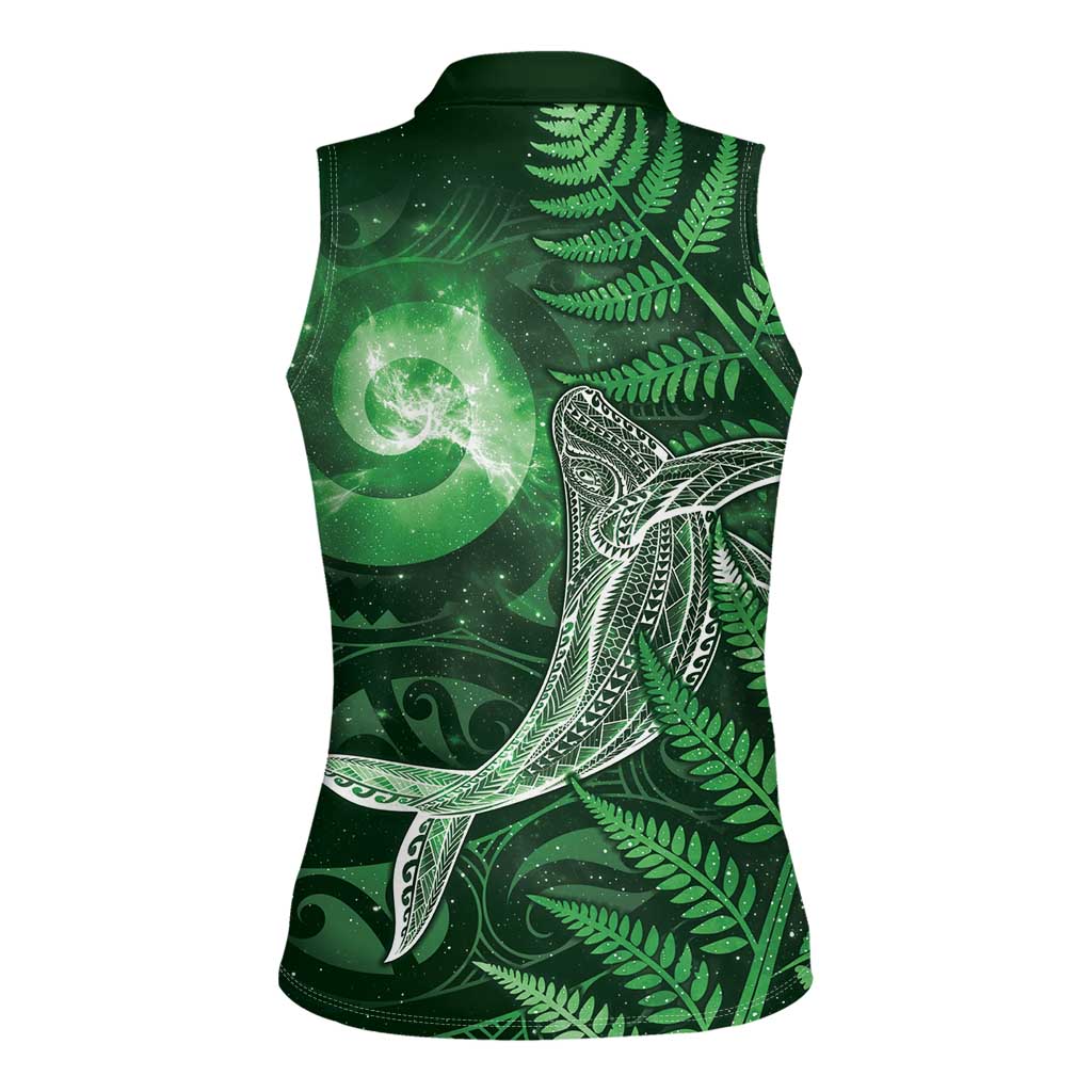 New Zealand Matariki Women Sleeveless Polo Shirt Maori Koru With Humpback Whale Green