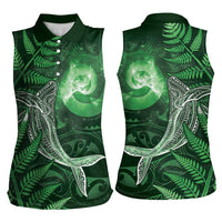 New Zealand Matariki Women Sleeveless Polo Shirt Maori Koru With Humpback Whale Green