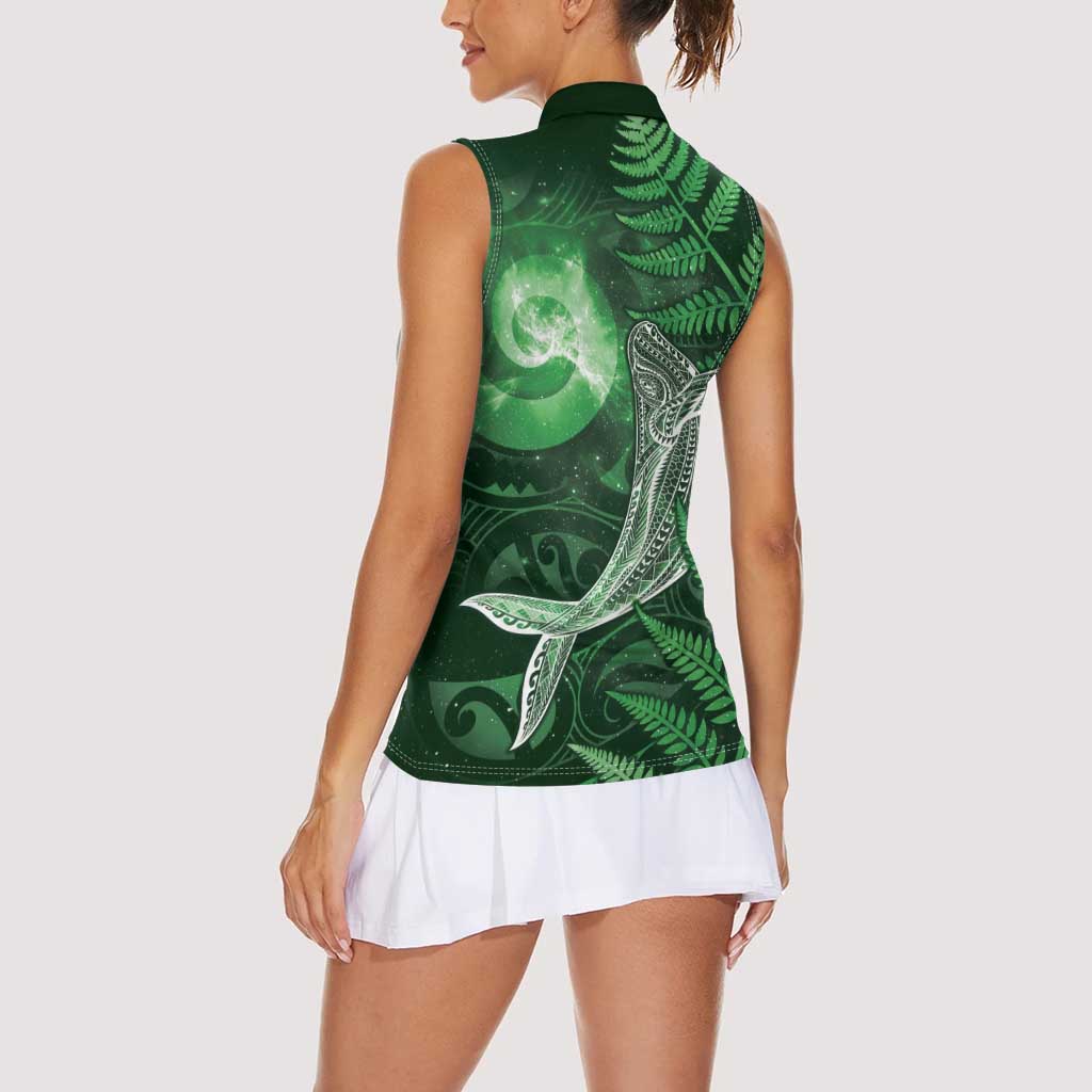 New Zealand Matariki Women Sleeveless Polo Shirt Maori Koru With Humpback Whale Green
