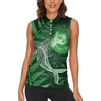 New Zealand Matariki Women Sleeveless Polo Shirt Maori Koru With Humpback Whale Green