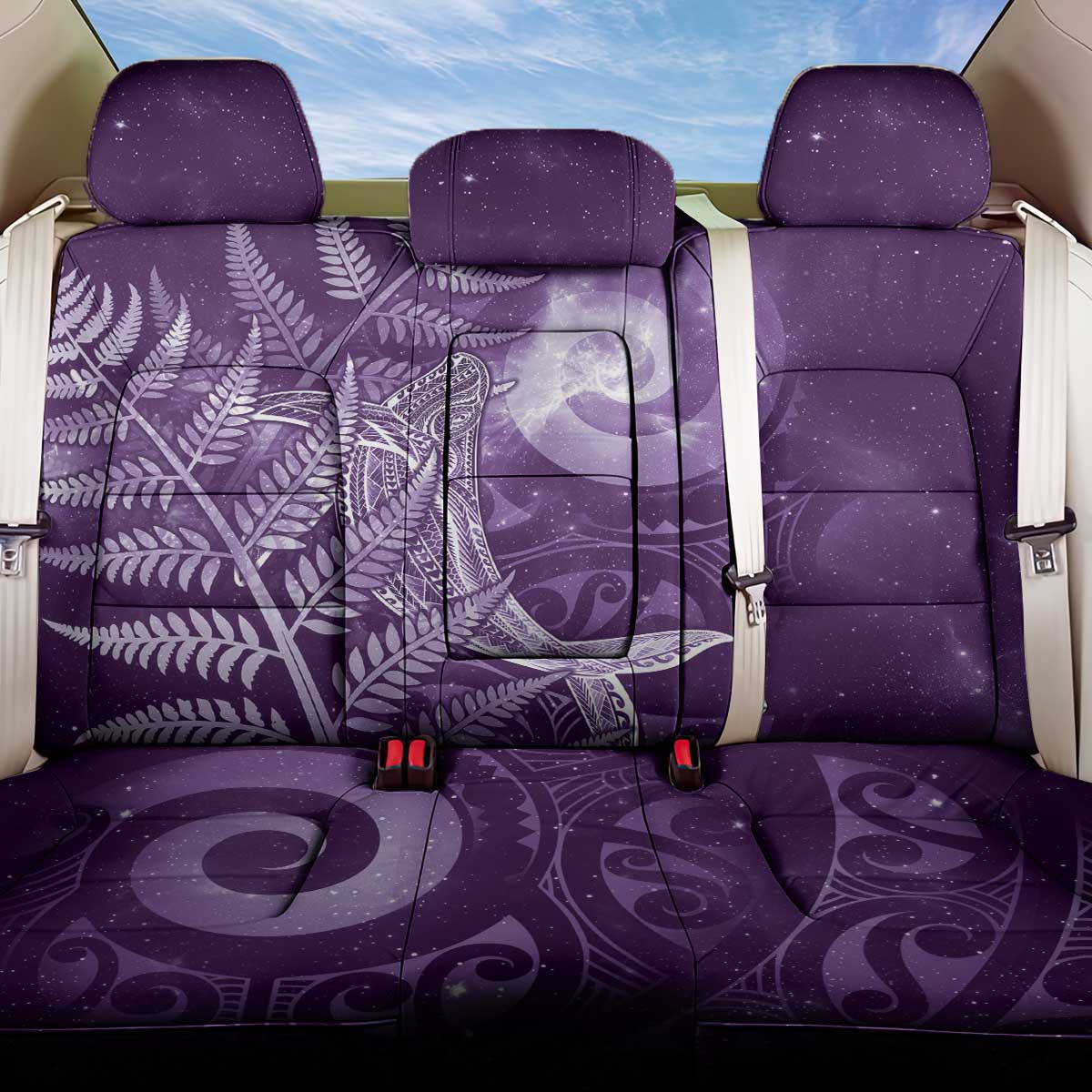 New Zealand Matariki Back Car Seat Cover Maori Koru With Humpback Whale Purple