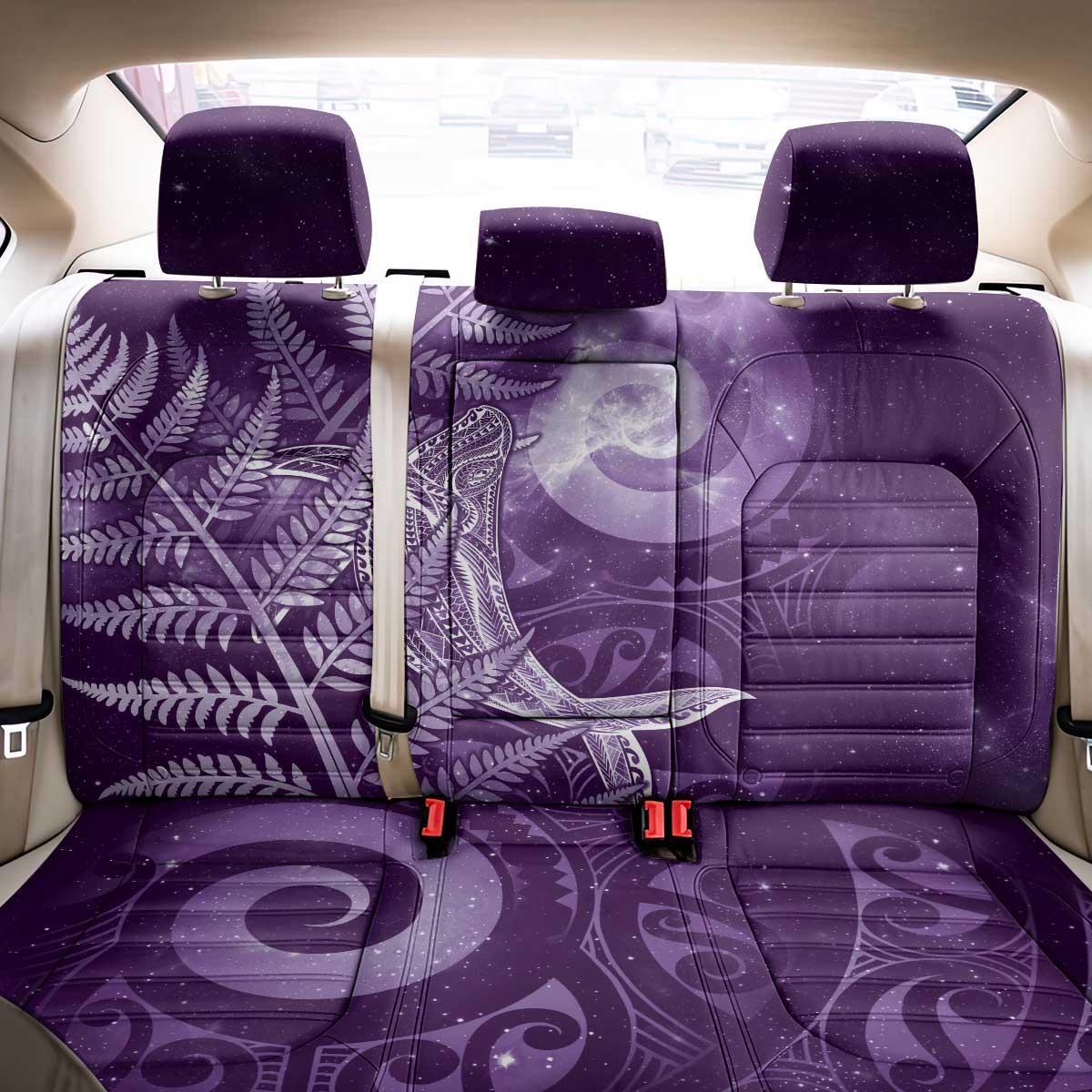 New Zealand Matariki Back Car Seat Cover Maori Koru With Humpback Whale Purple