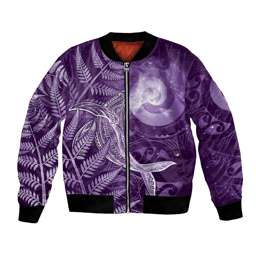 New Zealand Matariki Bomber Jacket Maori Koru With Humpback Whale Purple LT05 Unisex Purple - Polynesian Pride