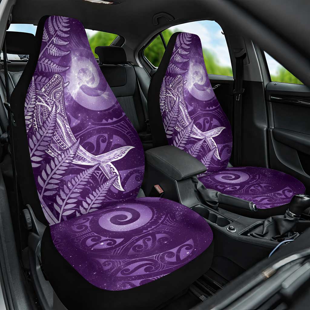 New Zealand Matariki Car Seat Cover Maori Koru With Humpback Whale Purple