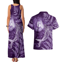 New Zealand Matariki Couples Matching Tank Maxi Dress and Hawaiian Shirt Maori Koru With Humpback Whale Purple