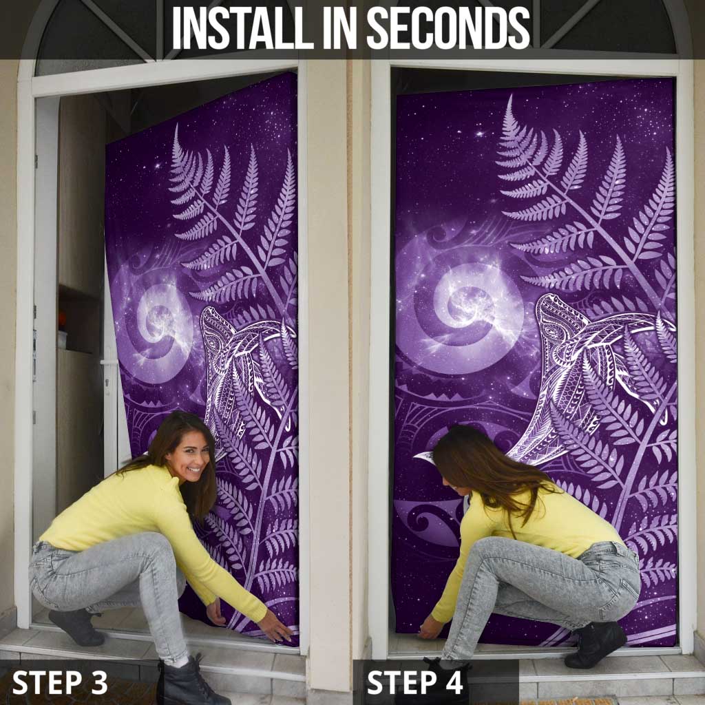 New Zealand Matariki Door Cover Maori Koru With Humpback Whale Purple