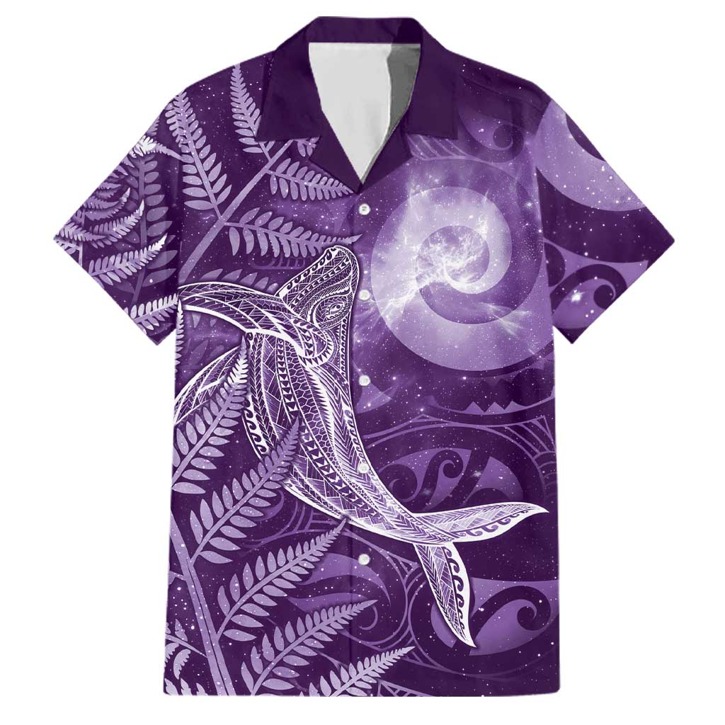 New Zealand Matariki Family Matching Off The Shoulder Long Sleeve Dress and Hawaiian Shirt Maori Koru With Humpback Whale Purple LT05 Dad's Shirt - Short Sleeve Purple - Polynesian Pride