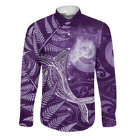 New Zealand Matariki Family Matching Off The Shoulder Long Sleeve Dress and Hawaiian Shirt Maori Koru With Humpback Whale Purple LT05 Dad's Shirt - Long Sleeve Purple - Polynesian Pride