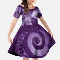 New Zealand Matariki Family Matching Off Shoulder Maxi Dress and Hawaiian Shirt Maori Koru With Humpback Whale Purple LT05 Daughter's Dress Purple - Polynesian Pride