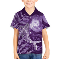 New Zealand Matariki Family Matching Tank Maxi Dress and Hawaiian Shirt Maori Koru With Humpback Whale Purple LT05 Son's Shirt Purple - Polynesian Pride