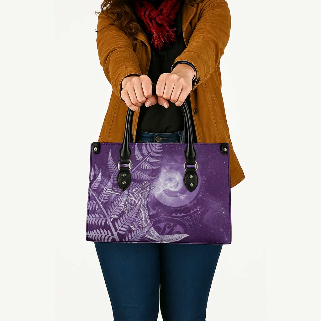 New Zealand Matariki Leather Bag Maori Koru With Humpback Whale Purple LT05 - Polynesian Pride