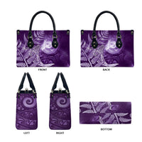 New Zealand Matariki Leather Bag Maori Koru With Humpback Whale Purple LT05 - Polynesian Pride