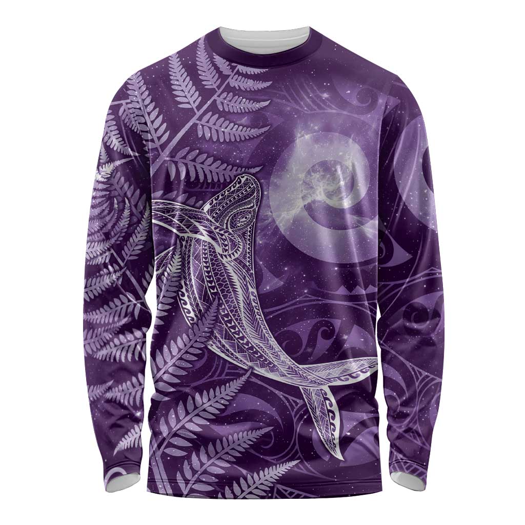 New Zealand Matariki Long Sleeve Shirt Maori Koru With Humpback Whale Purple