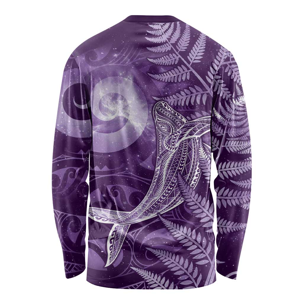 New Zealand Matariki Long Sleeve Shirt Maori Koru With Humpback Whale Purple