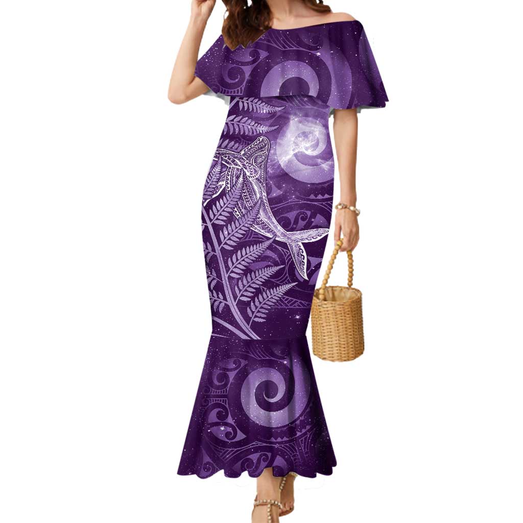 New Zealand Matariki Mermaid Dress Maori Koru With Humpback Whale Purple LT05 Women Purple - Polynesian Pride