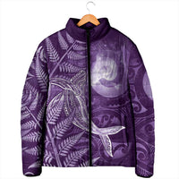 New Zealand Matariki Padded Jacket Maori Koru With Humpback Whale Purple