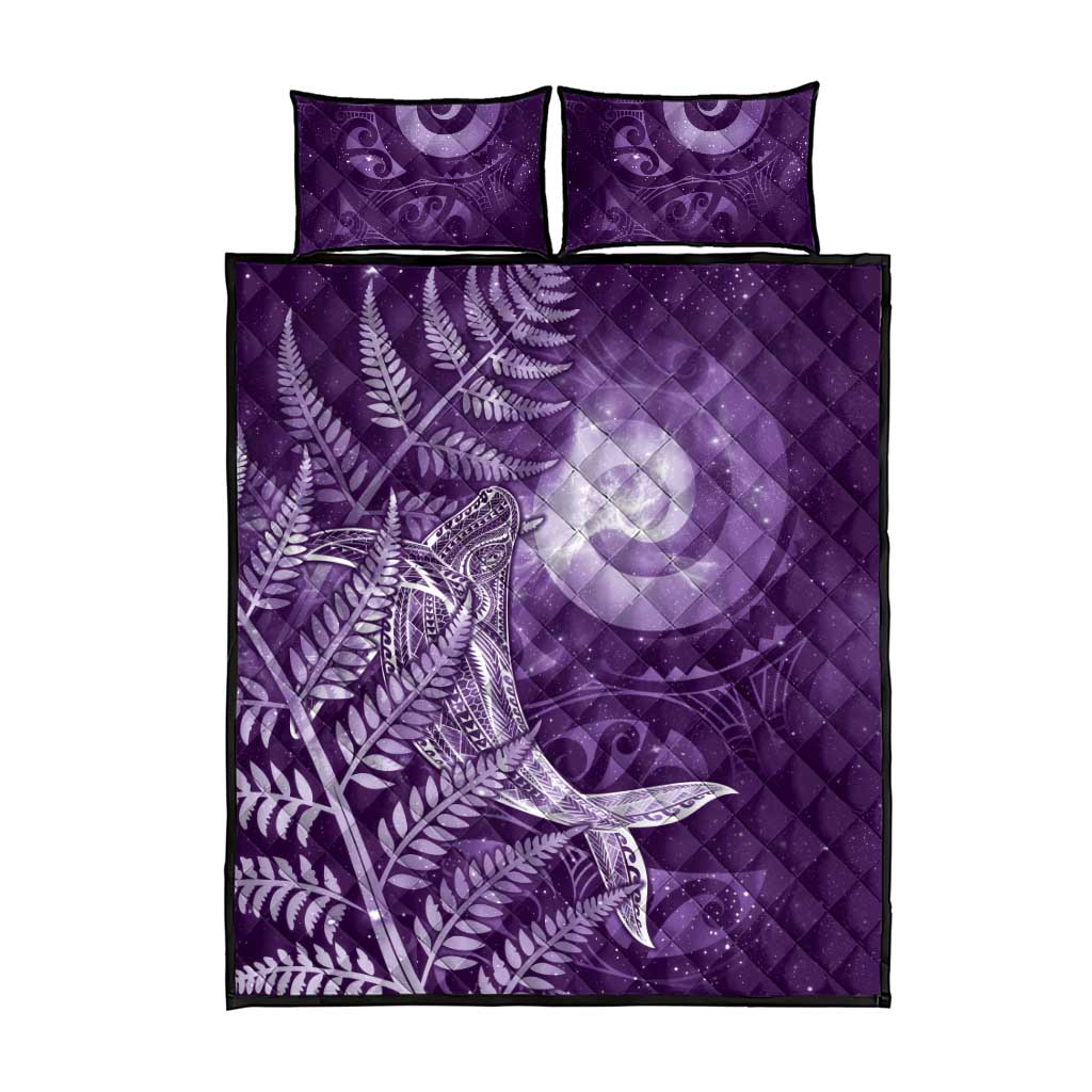 New Zealand Matariki Quilt Bed Set Maori Koru With Humpback Whale Purple LT05 - Polynesian Pride