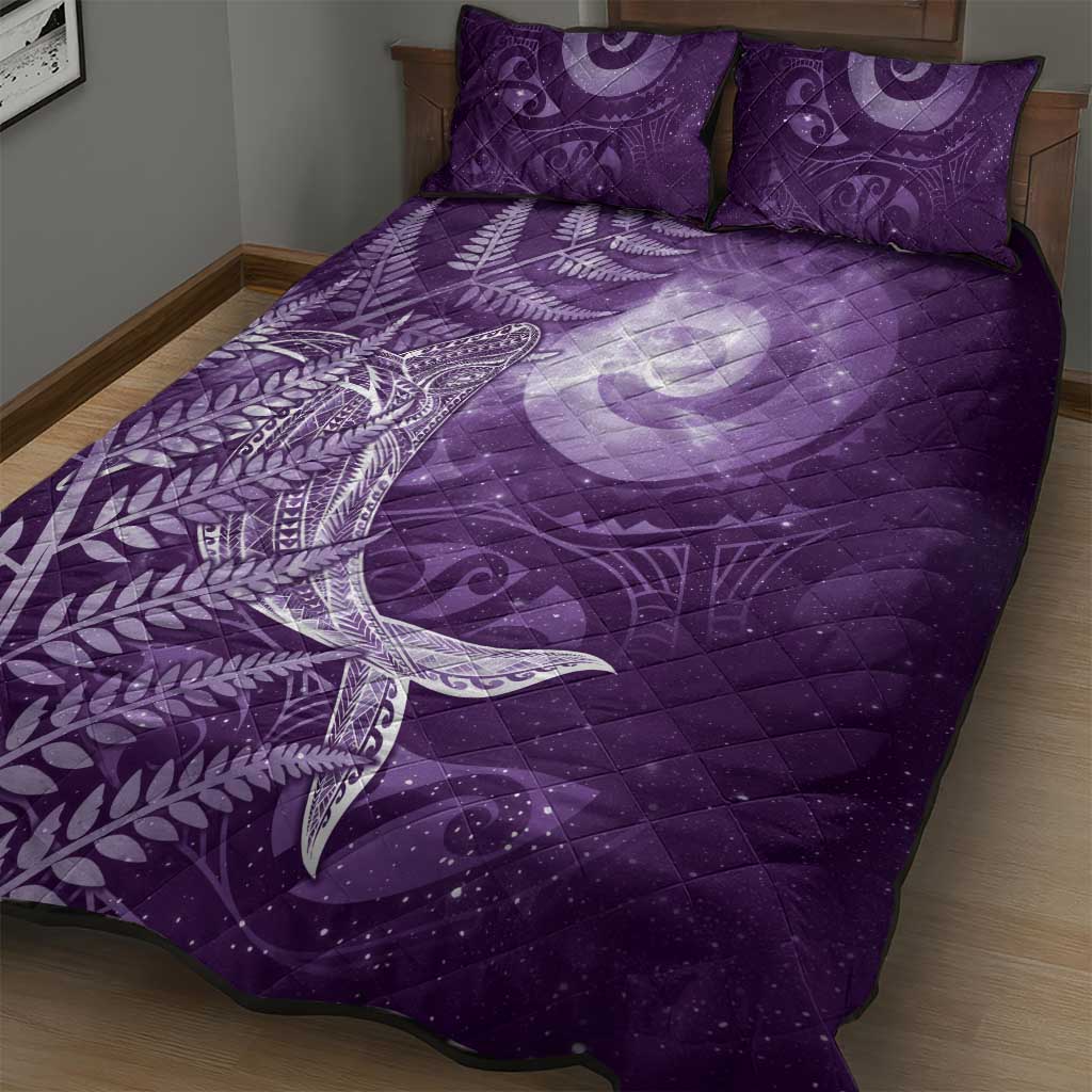 New Zealand Matariki Quilt Bed Set Maori Koru With Humpback Whale Purple LT05 - Polynesian Pride