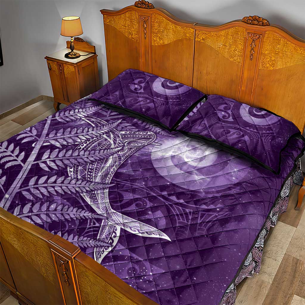 New Zealand Matariki Quilt Bed Set Maori Koru With Humpback Whale Purple LT05 - Polynesian Pride