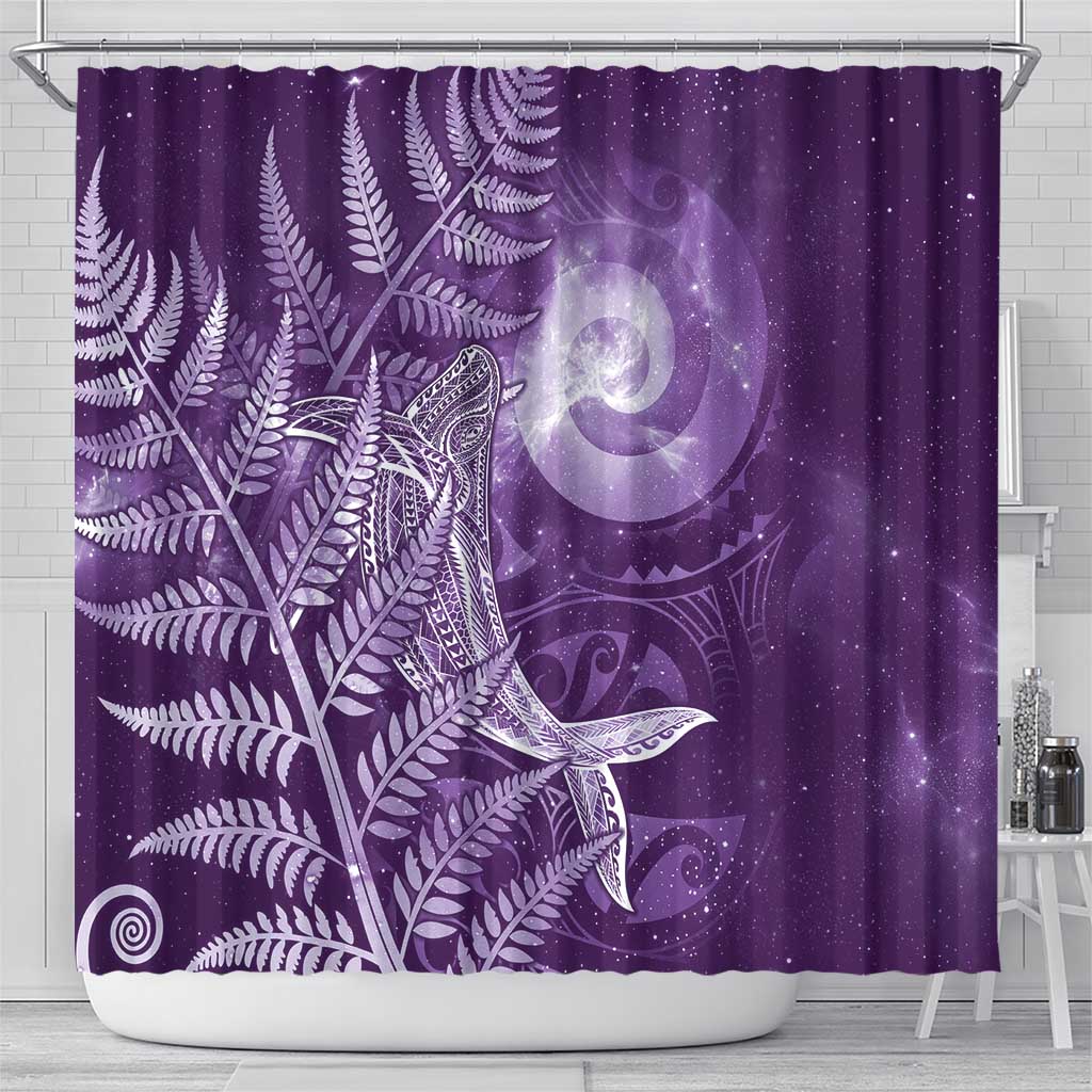 New Zealand Matariki Shower Curtain Maori Koru With Humpback Whale Purple LT05 - Polynesian Pride