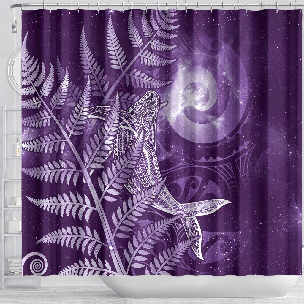 New Zealand Matariki Shower Curtain Maori Koru With Humpback Whale Purple LT05 - Polynesian Pride