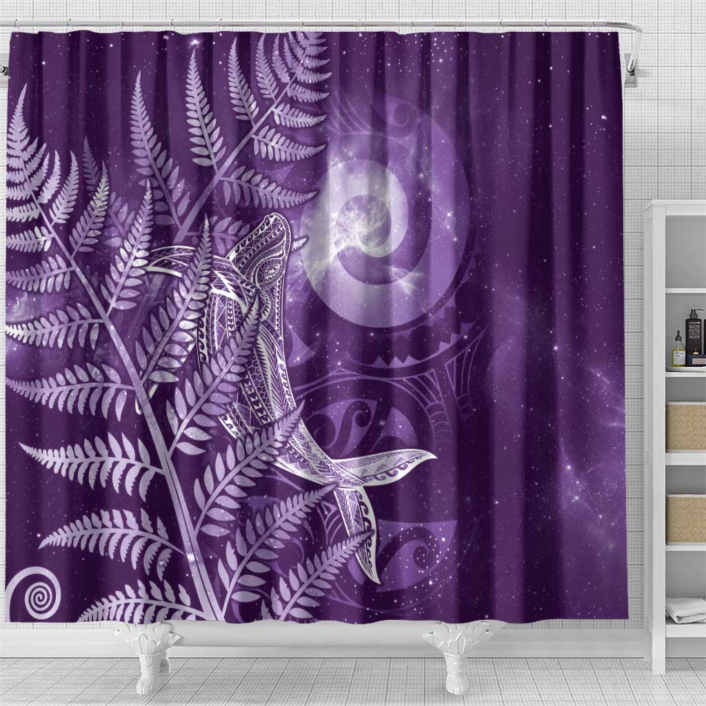 New Zealand Matariki Shower Curtain Maori Koru With Humpback Whale Purple LT05 - Polynesian Pride