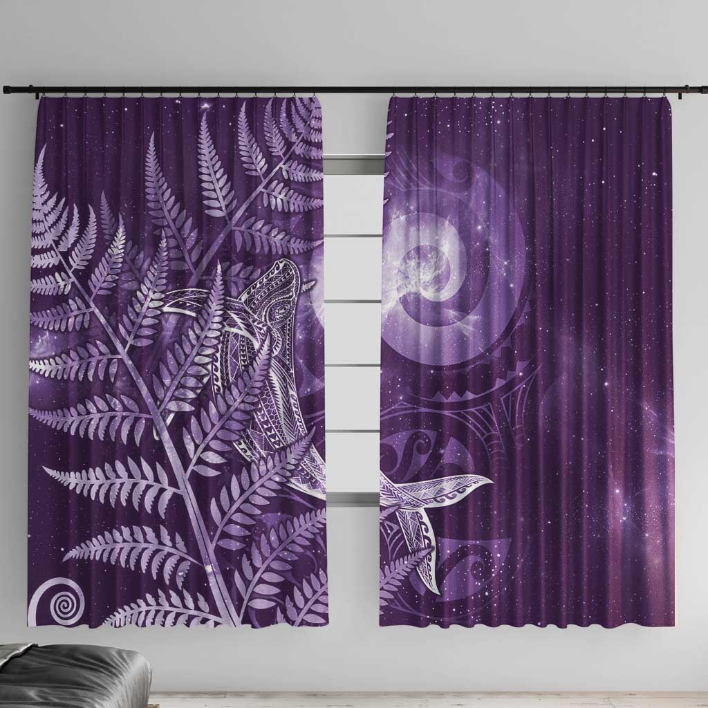 New Zealand Matariki Window Curtain Maori Koru With Humpback Whale Purple LT05 With Hooks Purple - Polynesian Pride