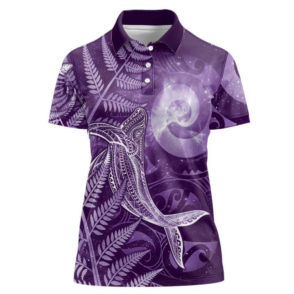 New Zealand Matariki Women Polo Shirt Maori Koru With Humpback Whale Purple