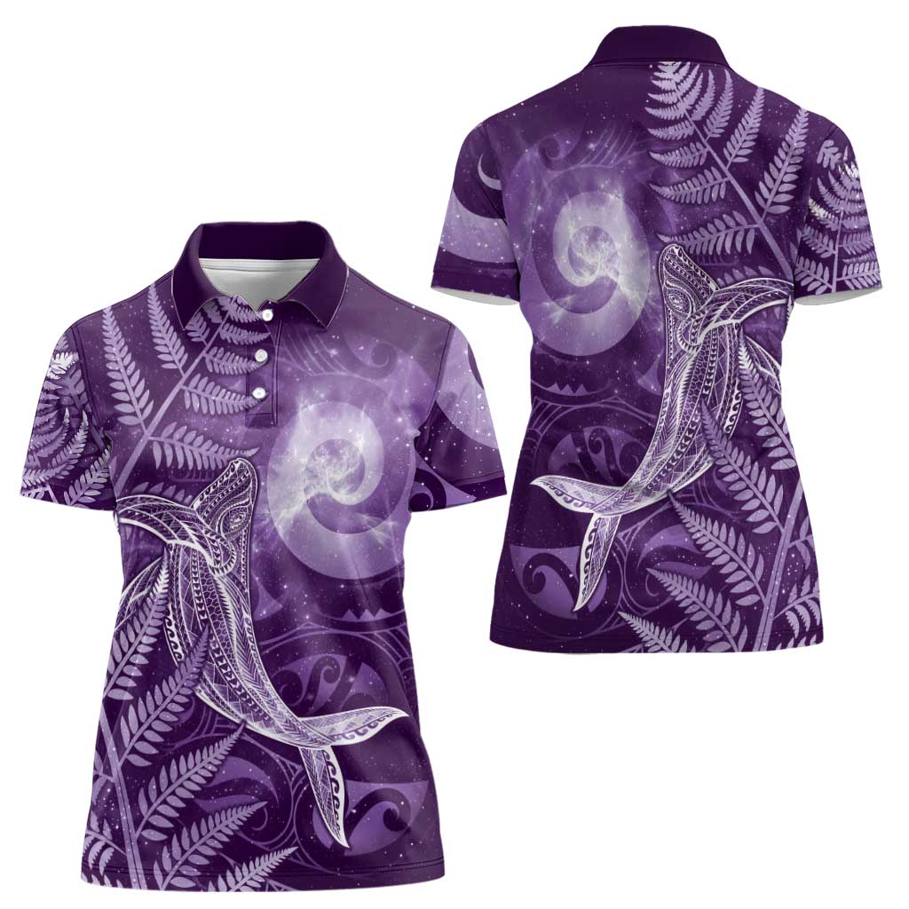 New Zealand Matariki Women Polo Shirt Maori Koru With Humpback Whale Purple