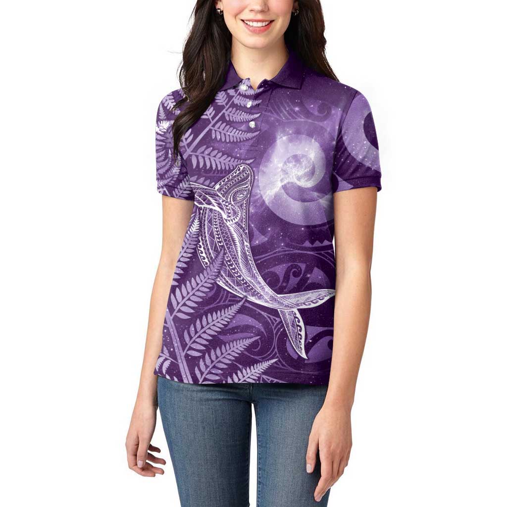 New Zealand Matariki Women Polo Shirt Maori Koru With Humpback Whale Purple