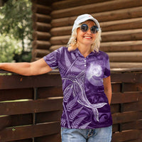 New Zealand Matariki Women Polo Shirt Maori Koru With Humpback Whale Purple