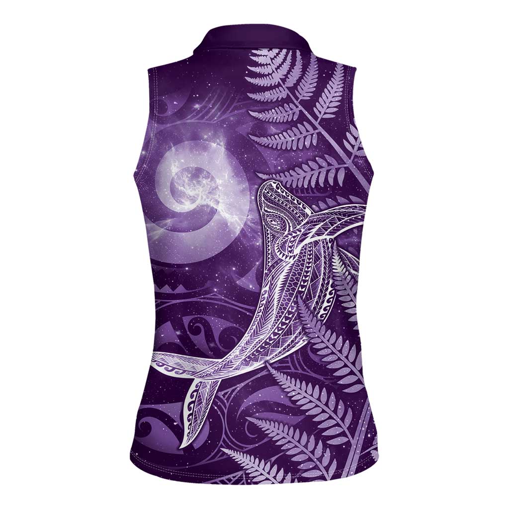 New Zealand Matariki Women Sleeveless Polo Shirt Maori Koru With Humpback Whale Purple