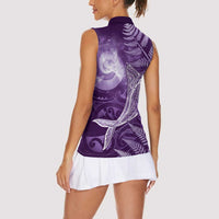New Zealand Matariki Women Sleeveless Polo Shirt Maori Koru With Humpback Whale Purple