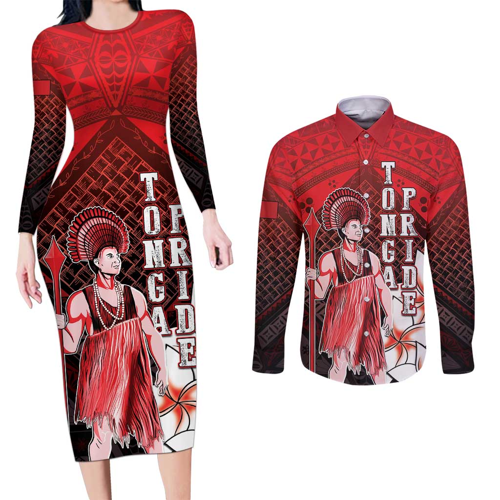 The First King Of Tonga Couples Matching Long Sleeve Bodycon Dress and Long Sleeve Button Shirt Tongan Pride