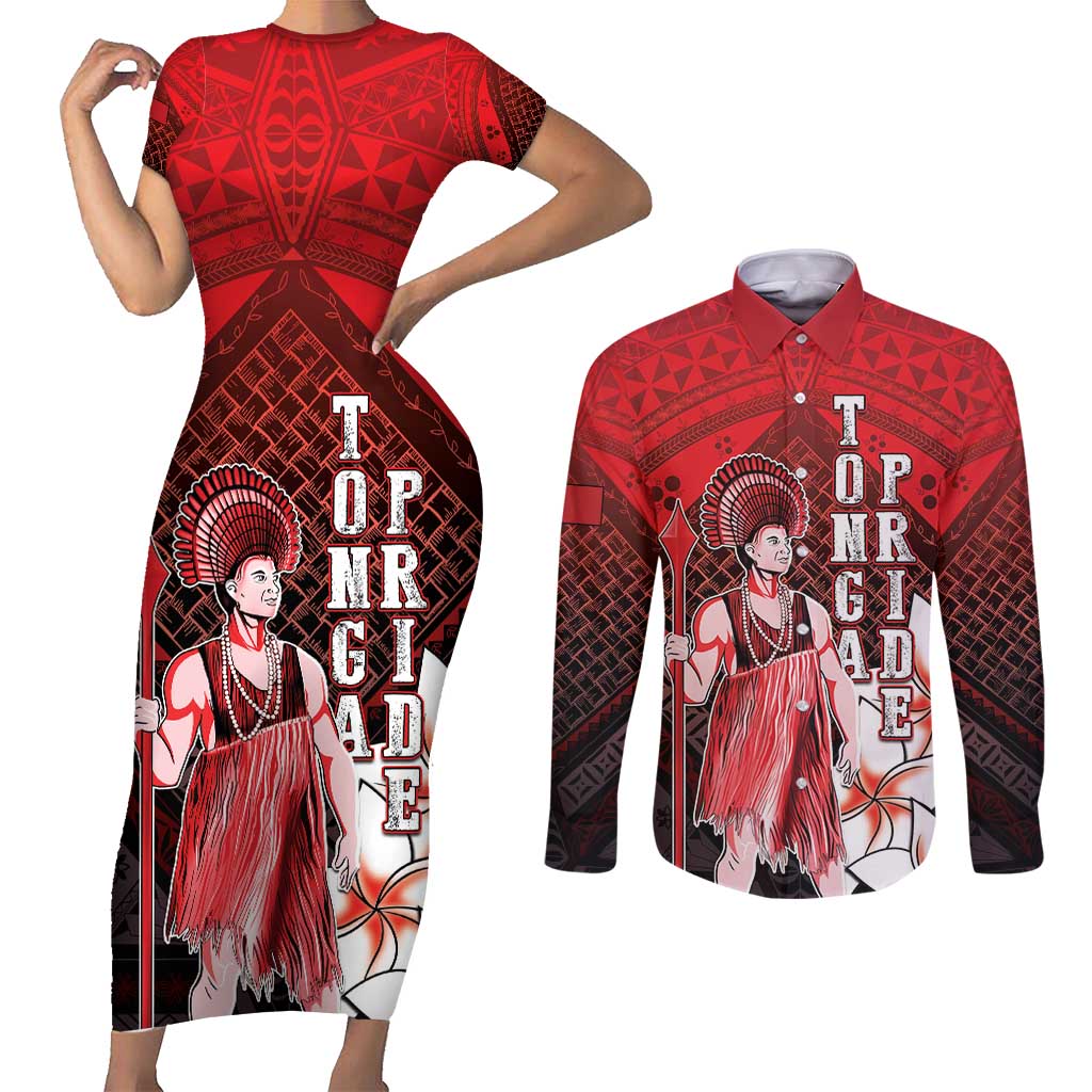 The First King Of Tonga Couples Matching Short Sleeve Bodycon Dress and Long Sleeve Button Shirt Tongan Pride