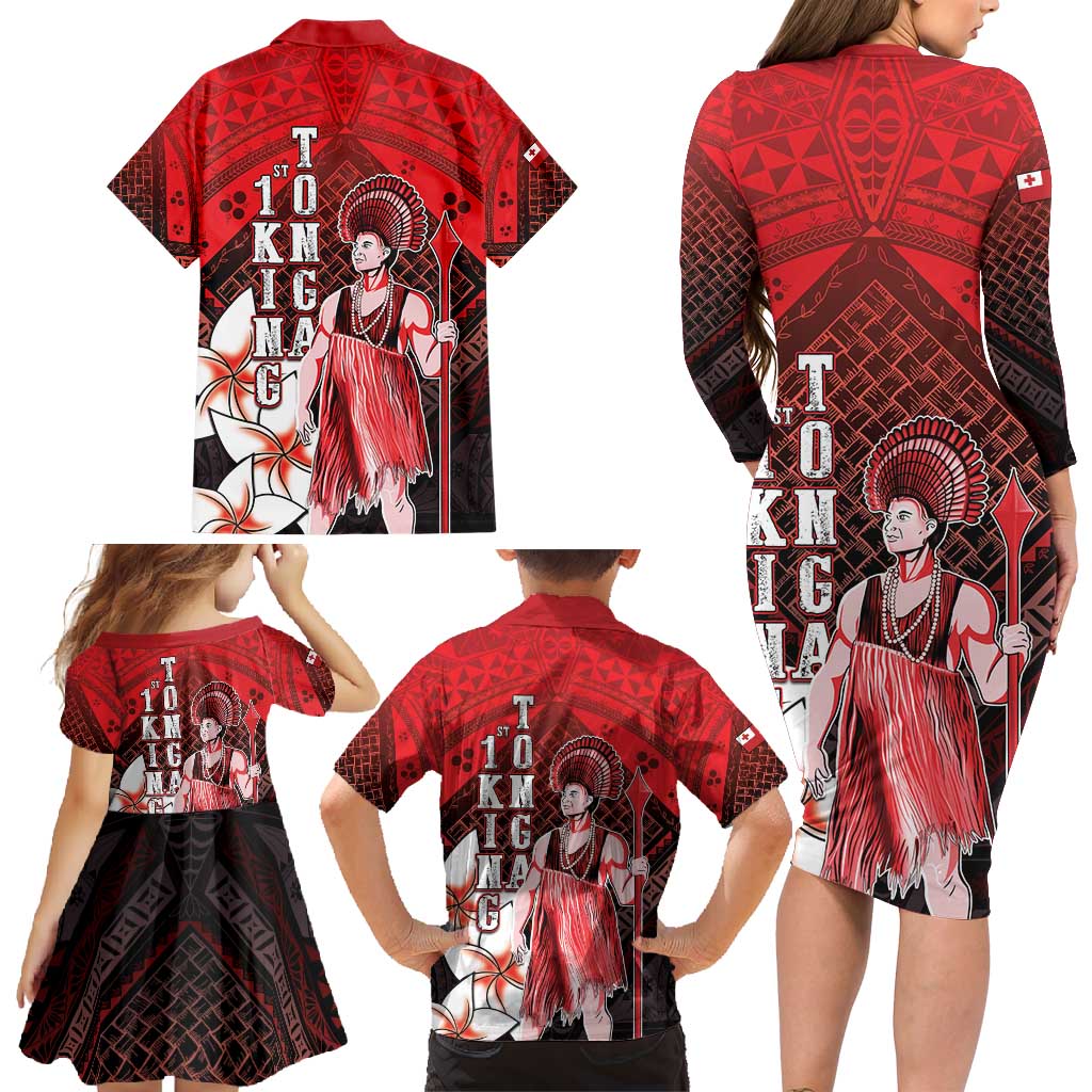 The First King Of Tonga Family Matching Long Sleeve Bodycon Dress and Hawaiian Shirt Tongan Pride