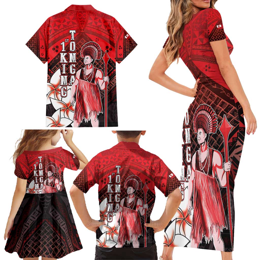 The First King Of Tonga Family Matching Short Sleeve Bodycon Dress and Hawaiian Shirt Tongan Pride