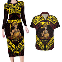 Tonga First King Couples Matching Long Sleeve Bodycon Dress and Hawaiian Shirt Ahoeitu Know Your Roots