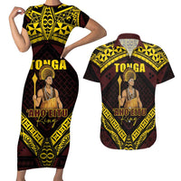 Tonga First King Couples Matching Short Sleeve Bodycon Dress and Hawaiian Shirt Ahoeitu Know Your Roots
