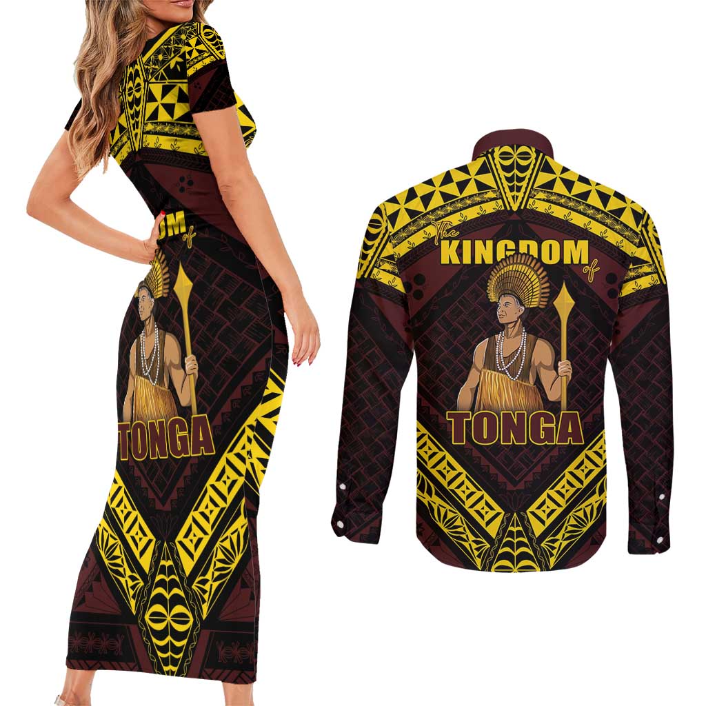 Tonga First King Couples Matching Short Sleeve Bodycon Dress and Long Sleeve Button Shirt Ahoeitu Know Your Roots