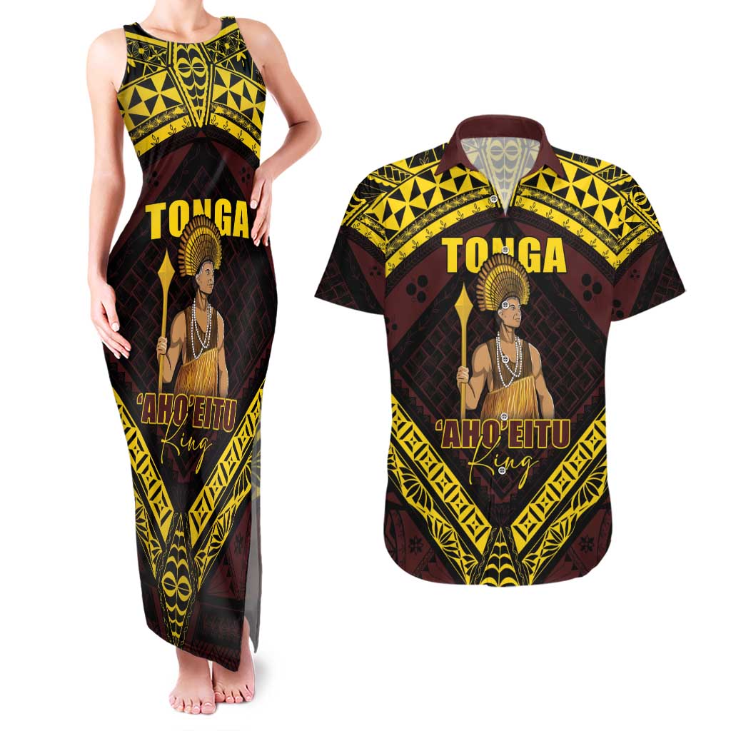 Tonga First King Couples Matching Tank Maxi Dress and Hawaiian Shirt Ahoeitu Know Your Roots LT05 Maroon - Polynesian Pride