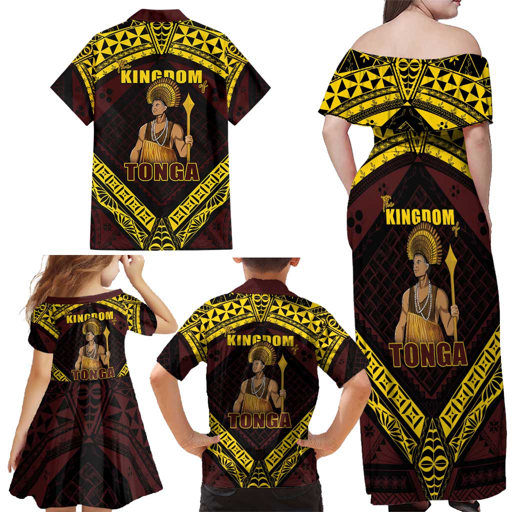 Tonga First King Family Matching Off Shoulder Maxi Dress and Hawaiian Shirt Ahoeitu Know Your Roots