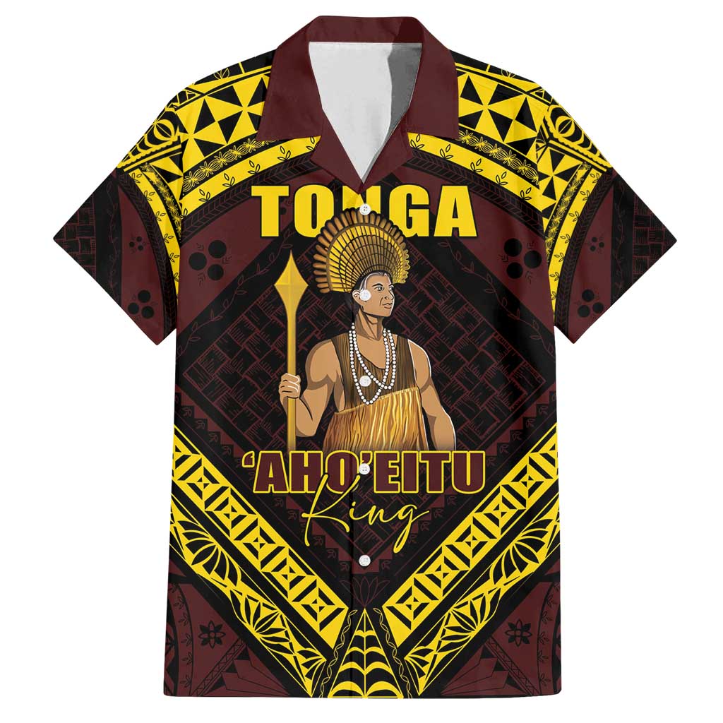 Tonga First King Family Matching Puletasi and Hawaiian Shirt Ahoeitu Know Your Roots LT05 Dad's Shirt - Short Sleeve Maroon - Polynesian Pride