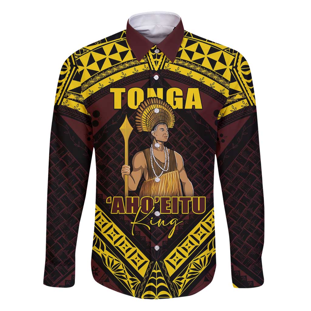 Tonga First King Family Matching Puletasi and Hawaiian Shirt Ahoeitu Know Your Roots LT05 Dad's Shirt - Long Sleeve Maroon - Polynesian Pride