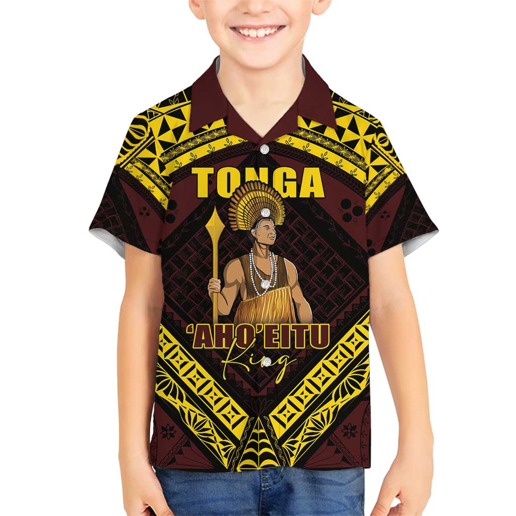 Tonga First King Family Matching Puletasi and Hawaiian Shirt Ahoeitu Know Your Roots LT05 Son's Shirt Maroon - Polynesian Pride
