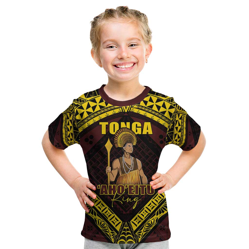 Tonga First King Kid T Shirt Ahoeitu Know Your Roots LT05 Maroon - Polynesian Pride